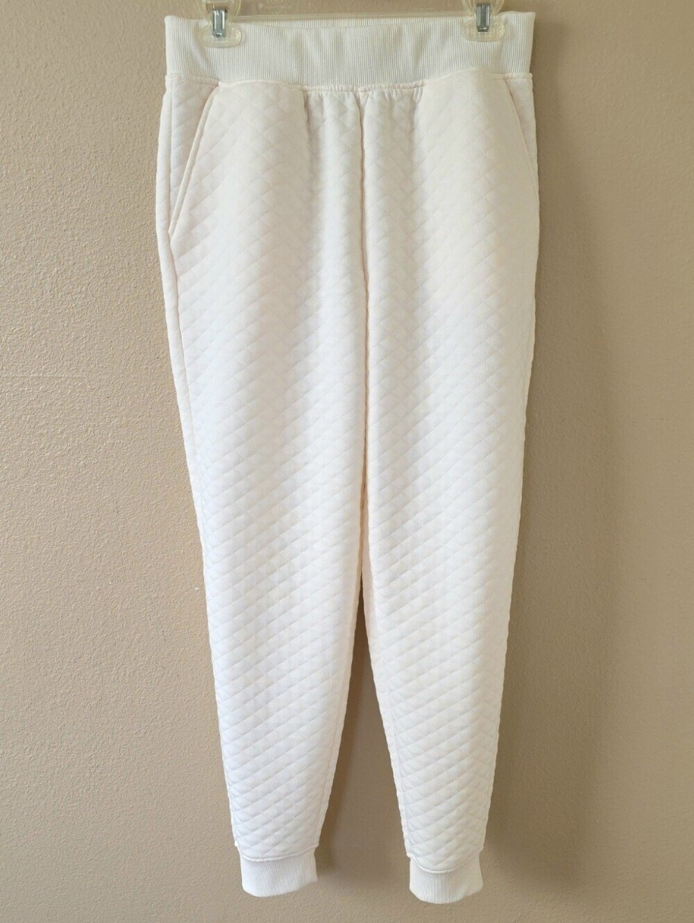 Lands End Womens Ivory Quilted Jogger Lounge Pants Neutral Casual - Size Small